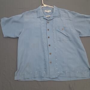 Hook & Tackle Size L Blue Embroidered Marlin Camp Shirt Rayon Polyester